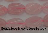 CRQ640 15.5 inches 13*18mm twisted flat teardrop rose quartz beads