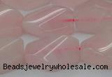 CRQ653 15.5 inches 15*20mm twisted hexagon rose quartz beads