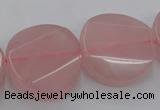 CRQ663 15.5 inches 25mm twisted coin rose quartz beads