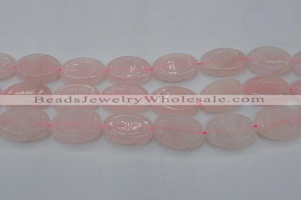 CRQ666 15.5 inches 22*30mm carved oval rose quartz beads