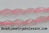 CRQ69 15.5 inches 6*12mm twisted rice natural rose quartz beads