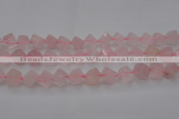 CRQ694 15.5 inches 10*10mm cube rose quartz beads wholesale