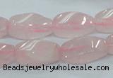 CRQ71 15.5 inches 10*22mm twisted rice natural rose quartz beads