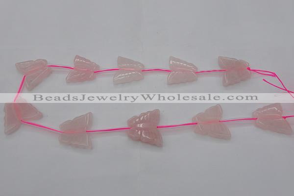 CRQ716 15.5 inches 25*30mm carved butterfly rose quartz beads