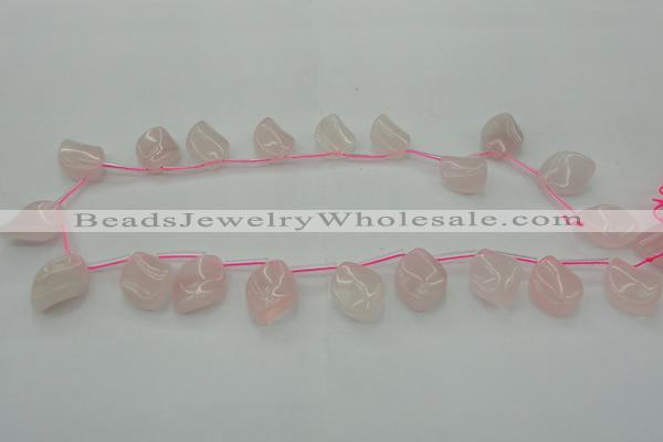 CRQ732 Top drilled 15*20mm twisted marquise rose quartz beads