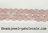 CRQ764 15.5 inches 14mm flat round rose quartz beads