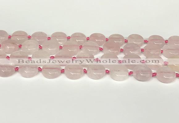 CRQ764 15.5 inches 14mm flat round rose quartz beads