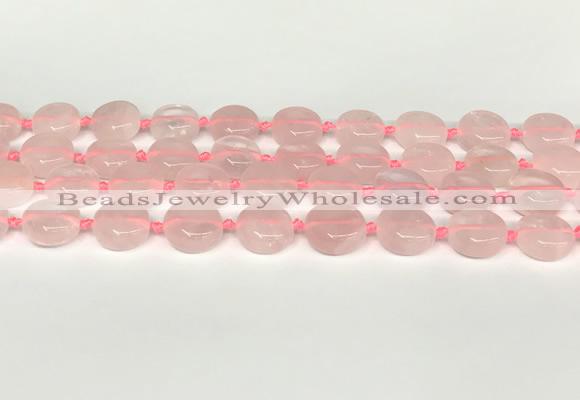 CRQ765 15.5 inches 14mm flat round rose quartz beads