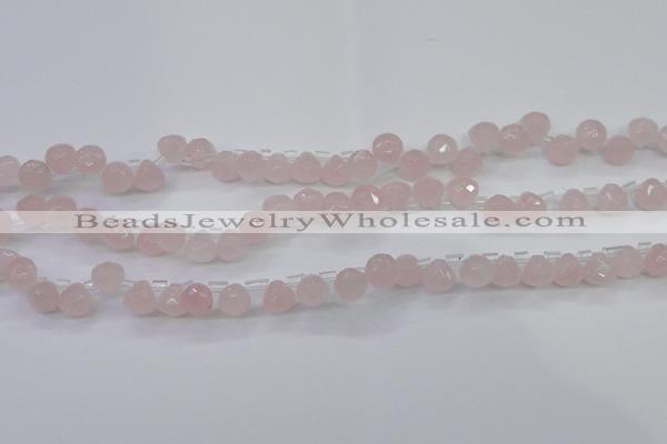 CRQ800 Top drilled 7*7mm faceted teardrop rose quartz beads