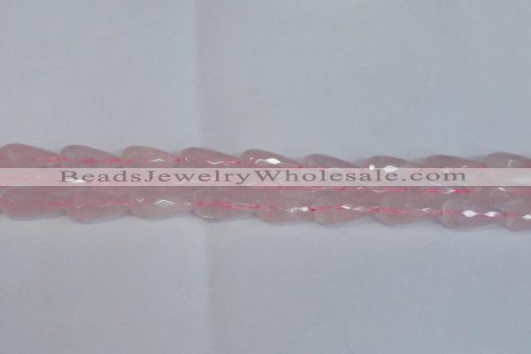 CRQ810 15.5 inches 12*25mm faceted teardrop rose quartz beads