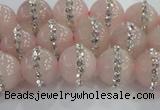 CRQ821 15.5 inches 8mm round rose quartz with rhinestone beads