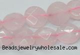 CRQ96 15.5 inches 12mm faceted flat round natural rose quartz beads