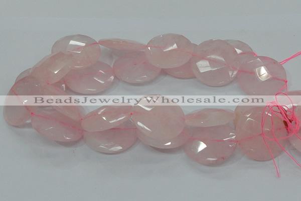 CRQ98 15.5 inches 35mm faceted flat round natural rose quartz beads