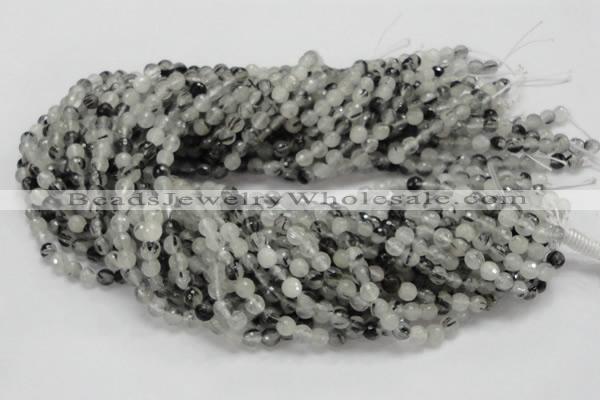 CRU01 15.5 inches 6mm faceted round black rutilated quartz beads