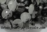 CRU03 15.5 inches 12mm faceted flat round black rutilated quartz beads