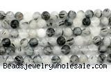 CRU1082 15.5 inches 8mm round black rutilated quartz gemstone beads