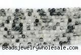 CRU1090 15.5 inches 4mm faceted round black rutilated quartz gemstone beads