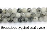 CRU1095 15.5 inches 14mm faceted round black rutilated quartz gemstone beads