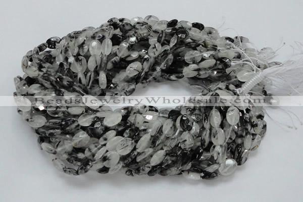 CRU12 15.5 inches 9*12mm faceted oval black rutilated quartz beads