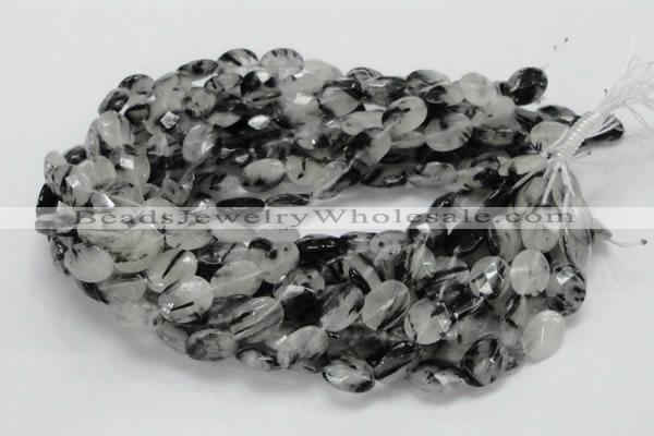 CRU15 15.5 inches 12*16mm faceted oval black rutilated quartz beads