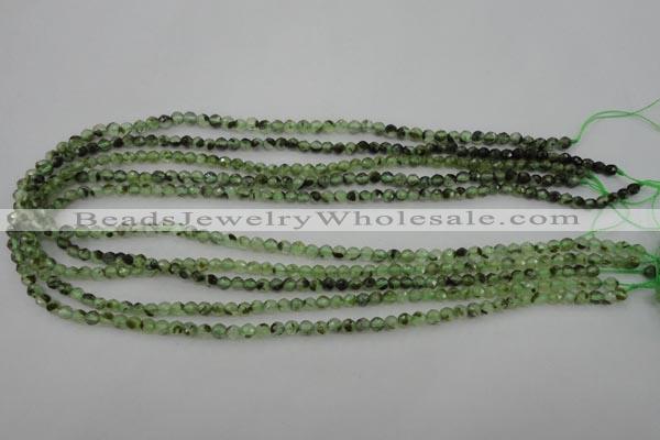 CRU150 15.5 inches 4mm faceted round green rutilated quartz beads