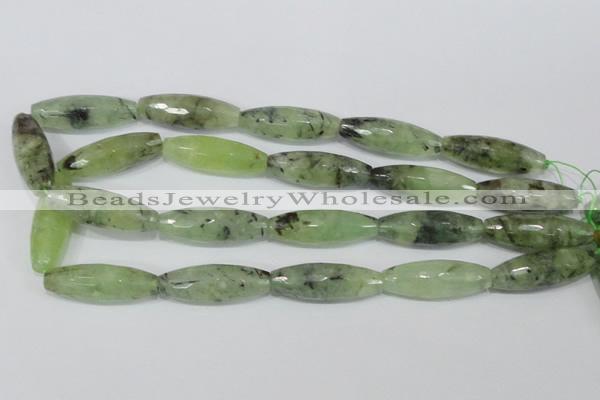 CRU214 15 inches 12*36mm faceted rice green rutilated quartz beads