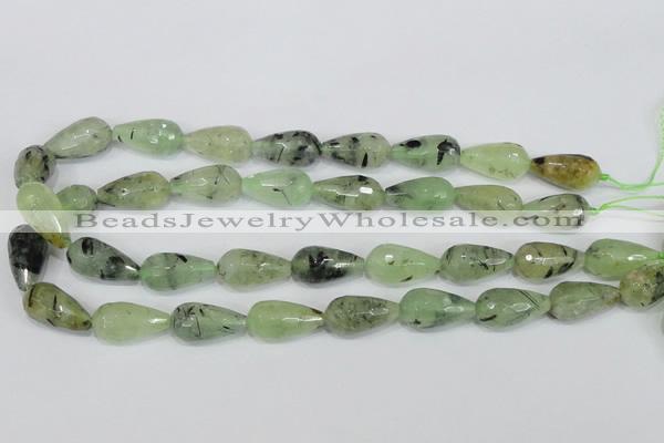 CRU215 15 inches 12*22mm faceted teardrop green rutilated quartz beads