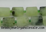 CRU232 15.5 inches 10*14mm tube matte green rutilated quartz beads