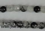 CRU313 15.5 inches 8mm faceted round black rutilated quartz beads