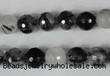 CRU314 15.5 inches 10mm faceted round black rutilated quartz beads