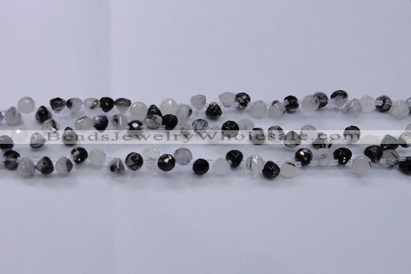 CRU345 Top drilled 7*7mm faceted teardrop black rutilated quartz beads