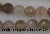 CRU405 15.5 inches 14mm faceted round Multicolor rutilated quartz beads