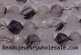 CRU511 15.5 inches 6mm faceted nuggets black rutilated quartz beads