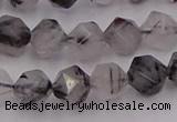 CRU512 15.5 inches 8mm faceted nuggets black rutilated quartz beads