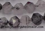 CRU514 15.5 inches 12mm faceted nuggets black rutilated quartz beads