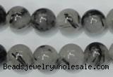 CRU55 15.5 inches 14mm round black rutilated quartz beads wholesale