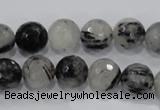 CRU60 15.5 inches 12mm faceted round black rutilated quartz beads