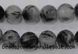 CRU61 15.5 inches 14mm faceted round black rutilated quartz beads