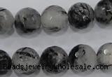 CRU62 15.5 inches 16mm faceted round black rutilated quartz beads