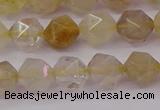 CRU622 15.5 inches 8mm faceted nuggets golden rutilated quartz beads