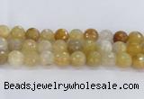 CRU671 15.5 inches 14mm faceted round golden rutilated quartz beads