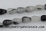 CRU68 15.5 inches 8*12mm teardrop black rutilated quartz beads