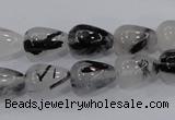 CRU69 15.5 inches 10*14mm teardrop black rutilated quartz beads