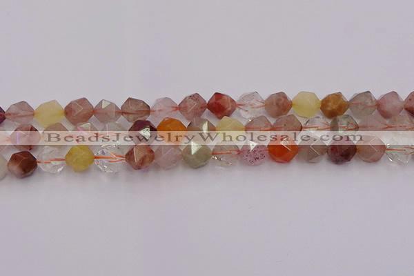 CRU778 15.5 inches 10mm faceted nuggets mixed rutilated quartz beads