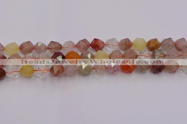 CRU779 15.5 inches 12mm faceted nuggets mixed rutilated quartz beads