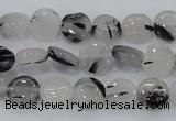 CRU79 15.5 inches 10mm flat round black rutilated quartz beads