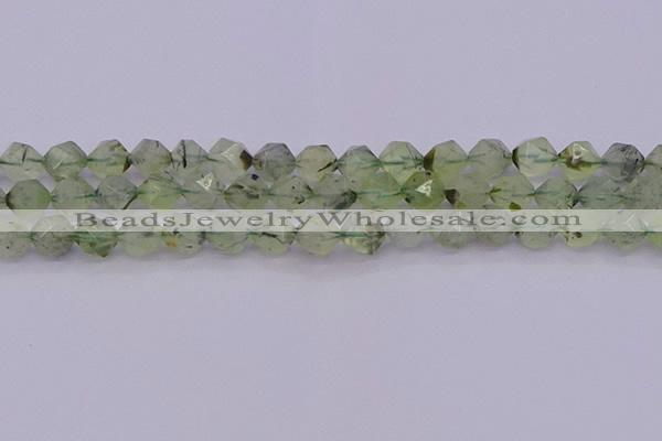 CRU792 15.5 inches 8mm faceted nuggets green rutilated quartz beads