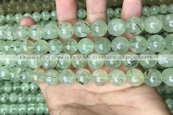 CRU814 15.5 inches 12mm round green rutilated quartz beads