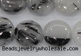 CRU82 15.5 inches 20mm flat round black rutilated quartz beads