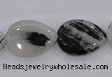 CRU88 15.5 inches 18*25mm flat teardrop black rutilated quartz beads